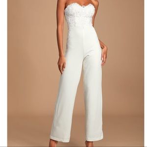 LULUS All Your Heart White Lace Strapless Jumpsuit